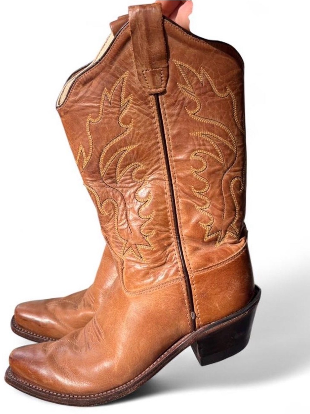 Old West Women's Tan Leather Cowboy Boots